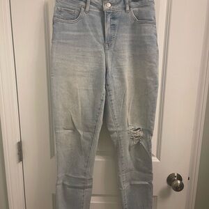 Express Curvy Skinny High Rise Light Blue Distressed Women Jeans, 6R